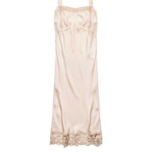 Silk Satin Slip Dress with Lace Trim